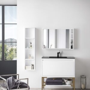 James Martin 801V35.4GWRGDCHB Milan 35 3/8 Inch Single Vanity Cabinet with Charcoal Black Composite Top - Glossy White