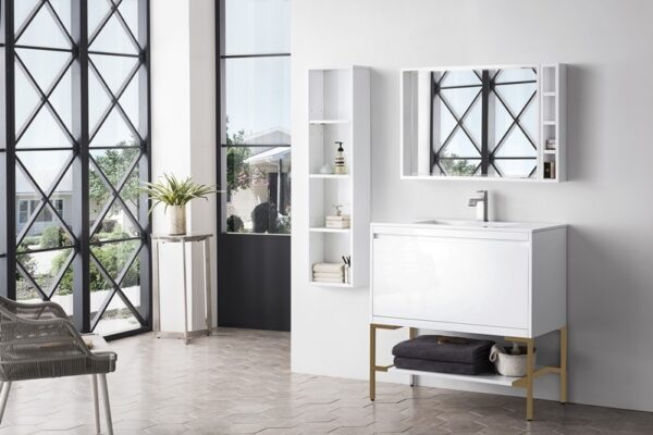 James Martin 801V35.4GWRGDGW Milan 35 3/8 Inch Single Vanity Cabinet with Glossy White Composite Top - Glossy White