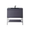 James Martin 801V35.4MGGBNKCHB Milan 35.4 Inch Single Vanity Cabinet in Modern Grey Glossy and Brushed Nickel with Charcoal Black Composite Top