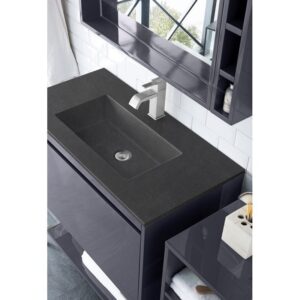 James Martin 801V35.4MGGBNKCHB Milan 35.4 Inch Single Vanity Cabinet in Modern Grey Glossy and Brushed Nickel with Charcoal Black Composite Top