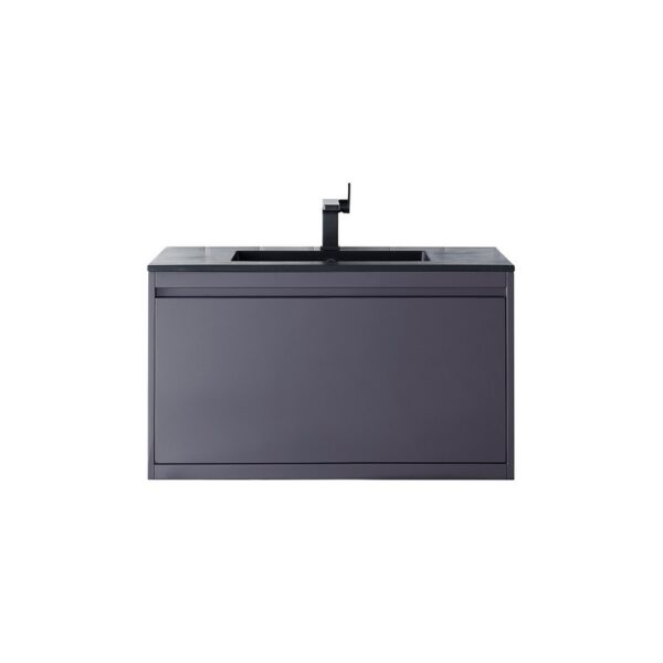 James Martin 801V35.4MGGCHB Milan 35.4 Inch Single Vanity Cabinet in Modern Grey Glossy with Charcoal Black Composite Top