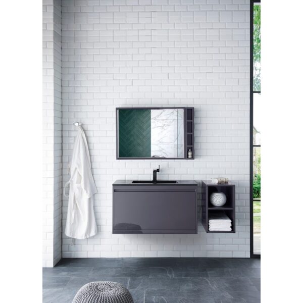 James Martin 801V35.4MGGCHB Milan 35.4 Inch Single Vanity Cabinet in Modern Grey Glossy with Charcoal Black Composite Top