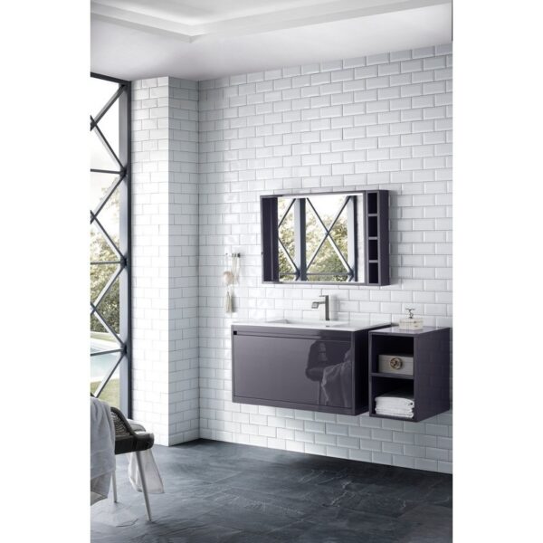 James Martin 801V35.4MGGGW Milan 35.4 Inch Single Vanity Cabinet in Modern Grey Glossy with Glossy White Composite Top