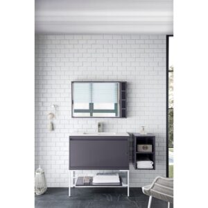 James Martin 801V35.4MGGGWGW Milan 35.4 Inch Single Vanity Cabinet in Modern Grey Glossy and Glossy White with Glossy White Composite Top