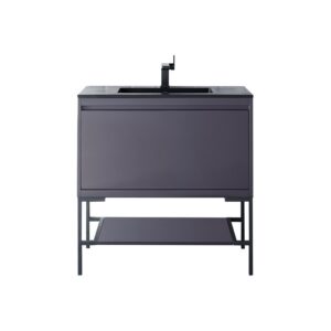 James Martin 801V35.4MGGMBKCHB Milan 35.4 Inch Single Vanity Cabinet in Modern Grey Glossy and Matte Black with Charcoal Black Composite Top