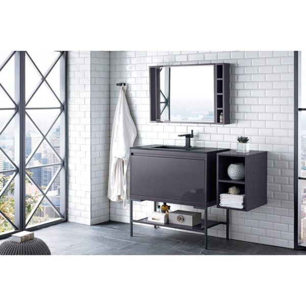 James Martin 801V35.4MGGMBKCHB Milan 35.4 Inch Single Vanity Cabinet in Modern Grey Glossy and Matte Black with Charcoal Black Composite Top