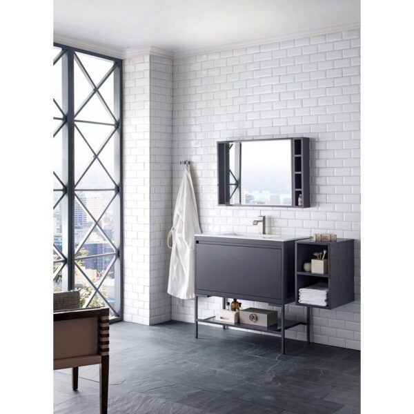 James Martin 801V35.4MGGMBKGW Milan 35.4 Inch Single Vanity Cabinet in Modern Grey Glossy and Matte Black with Glossy White Composite Top