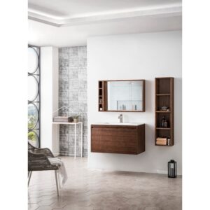 James Martin 801V35.4WLTGW Milan 35.4 Inch Single Vanity Cabinet in Mid Century Walnut with Glossy White Composite Top