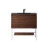 James Martin 801V35.4WLTGWCHB Milan 35.4 Inch Single Vanity Cabinet in Mid Century Walnut and Glossy White with Charcoal Black Composite Top