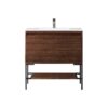 James Martin 801V35.4WLTMBKGW Milan 35.4 Inch Single Vanity Cabinet in Mid Century Walnut and Matte Black with Glossy White Composite Top