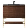 James Martin 801V35.4WLTRGDCHB Milan 35 3/8 Inch Single Vanity Cabinet with Charcoal Black Composite Top - Mid Century Walnut