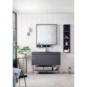 James Martin 801V47.3MGGBNKCHB Milan 47.3 Inch Single Vanity Cabinet in Modern Grey Glossy and Brushed Nickel with Charcoal Black Composite Top