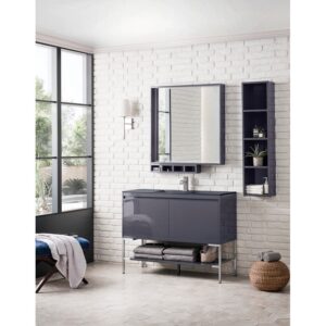 James Martin 801V47.3MGGBNKCHB Milan 47.3 Inch Single Vanity Cabinet in Modern Grey Glossy and Brushed Nickel with Charcoal Black Composite Top