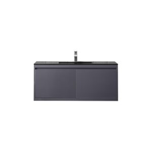 James Martin 801V47.3MGGCHB Milan 47.3 Inch Single Vanity Cabinet in Modern Grey Glossy with Charcoal Black Composite Top