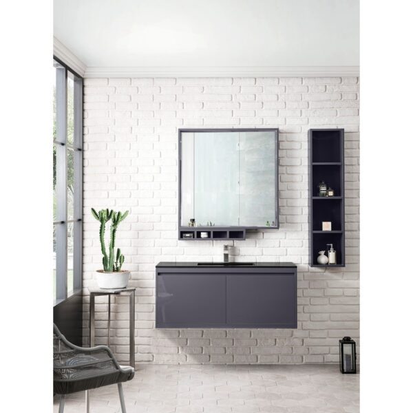 James Martin 801V47.3MGGCHB Milan 47.3 Inch Single Vanity Cabinet in Modern Grey Glossy with Charcoal Black Composite Top