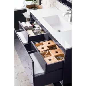 James Martin 801V47.3MGGGW Milan 47.3 Inch Single Vanity Cabinet in Modern Grey Glossy with Glossy White Composite Top