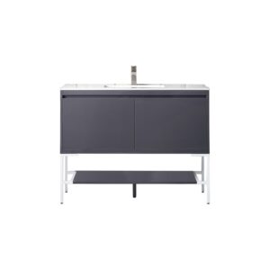 James Martin 801V47.3MGGGWGW Milan 47.3 Inch Single Vanity Cabinet in Modern Grey Glossy and Glossy White with Glossy White Composite Top