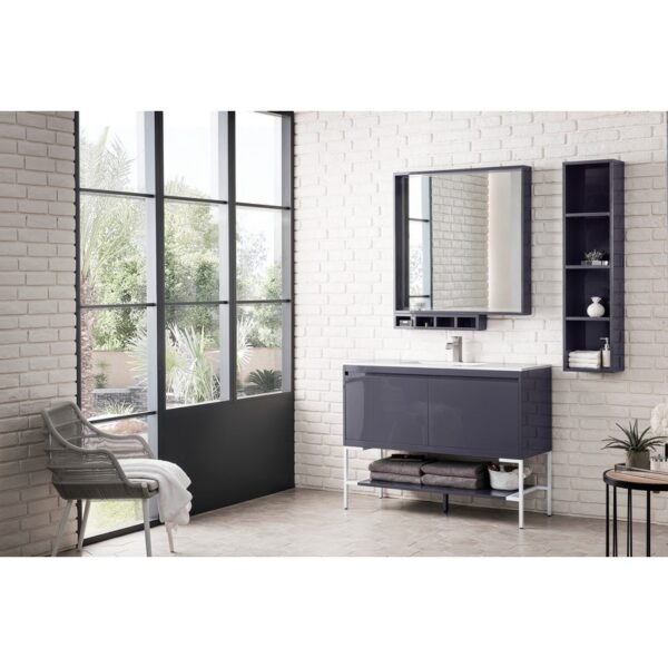 James Martin 801V47.3MGGGWGW Milan 47.3 Inch Single Vanity Cabinet in Modern Grey Glossy and Glossy White with Glossy White Composite Top