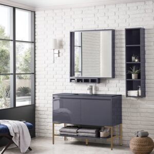 James Martin 801V47.3MGGRGDCHB Milan 47 1/4 Inch Single Vanity Cabinet with Charcoal Black Composite Top - Modern Grey Glossy