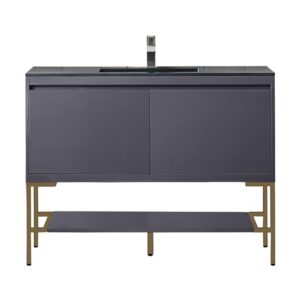 James Martin 801V47.3MGGRGDCHB Milan 47 1/4 Inch Single Vanity Cabinet with Charcoal Black Composite Top - Modern Grey Glossy