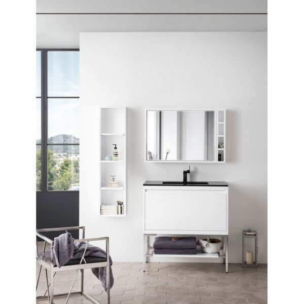 James Martin 803-M35.4-GW Milan 35.4 Inch Square Cube Mirror in Glossy White