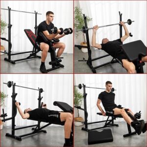 RetailHuntUSA 6-in-1 880lbs Weight Bench Set with Squat Rack, Adjustable Workout Bench for Full Body Strength Training, Bench Press with Barbell Rack Leg Developer Preacher Curl