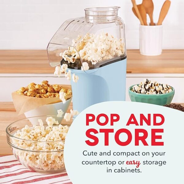 RetailHuntUSA Hot Air Popcorn Popper Maker with Measuring Cup to Portion Popping Corn Kernels + Melt Butter, 16 Cups - Dream Blue