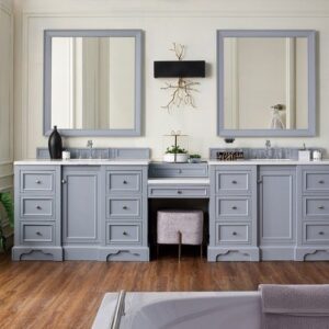 James Martin 825-V118-SL-DU-CAR De Soto 118 Inch Double Vanity Set in Silver Gray with Makeup Table with 3 cm Carrara Marble Top