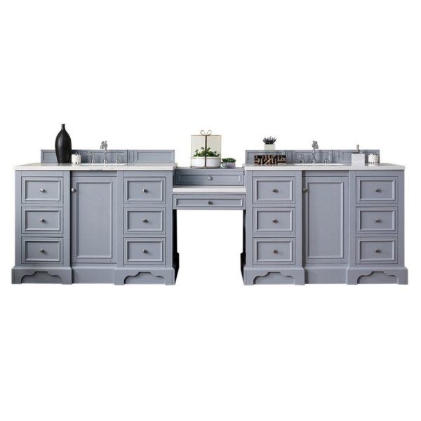 James Martin 825-V118-SL-DU-AF De Soto 118 Inch Double Vanity Set in Silver Gray with Makeup Table with 3 cm Arctic Fall Solid Surface Top