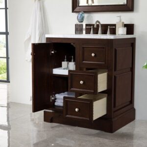 James Martin 825-V30-BNM-3AF De Soto 31 Inch Single Vanity in Burnished Mahogany with 3 cm Arctic Fall Solid Surface Top