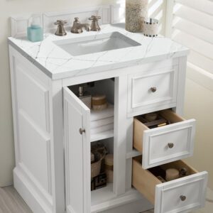 James Martin 825-V30-BW-3ENC De Soto 31 1/4 Inch Single Vanity Cabinet with Ethereal Noctis Quartz Top - Bright White