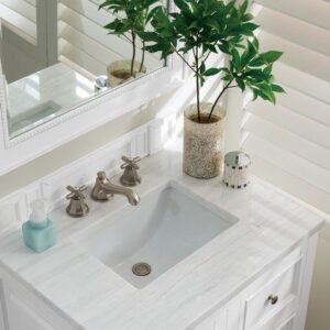 James Martin 825-V30-BW-3AF De Soto 31 Inch Single Vanity in Bright White with 3 cm Arctic Fall Solid Surface Top