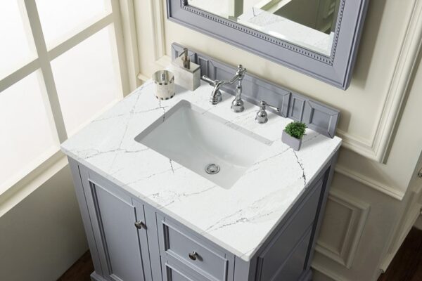 James Martin 825-V30-SL-3ENC De Soto 31 1/4 Inch Single Vanity Cabinet with Ethereal Noctis Quartz Top - Silver Gray