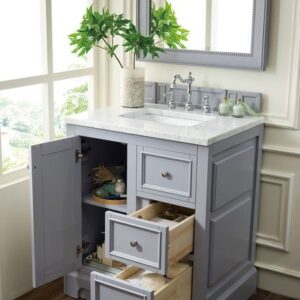 James Martin 825-V30-SL-3AF De Soto 31 Inch Single Vanity in Silver Gray with 3 cm Arctic Fall Solid Surface Top