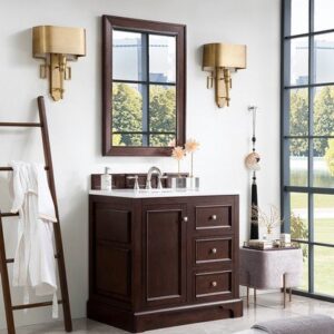 James Martin 825-V36-BNM-3AF De Soto 37 Inch Single Vanity in Burnished Mahogany with 3 cm Arctic Fall Solid Surface Top