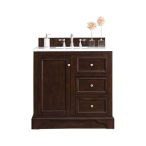 James Martin 825-V36-BNM-3AF De Soto 37 Inch Single Vanity in Burnished Mahogany with 3 cm Arctic Fall Solid Surface Top