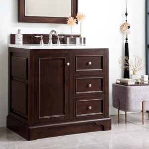 James Martin 825-V36-BNM-3AF De Soto 37 Inch Single Vanity in Burnished Mahogany with 3 cm Arctic Fall Solid Surface Top