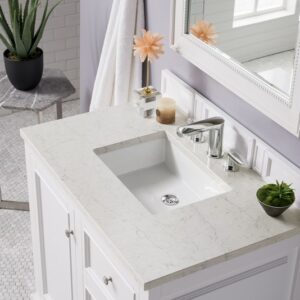 James Martin 825-V36-BW-3EJP De Soto 37 Inch Single Vanity in Bright White with 3 cm Eternal Jasmine Pearl Quartz Top with Sink