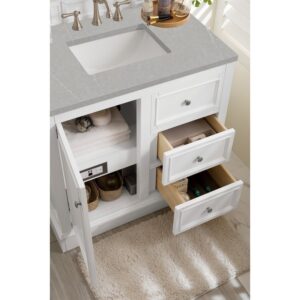 James Martin 825-V36-BW-3ESR De Soto 36 Inch Single Vanity in Bright White with 3 CM Eternal Serena Quartz Top