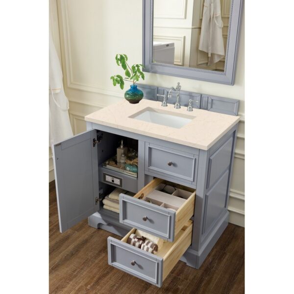 James Martin 825-V36-SL-3EMR De Soto 36 Inch Single Vanity in Silver Gray with 3 CM Eternal Marfil Quartz Top