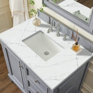 James Martin 825-V36-SL-3ENC De Soto 37 1/4 Inch Single Vanity Cabinet with Ethereal Noctis Quartz Top - Silver Gray