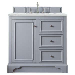 James Martin 825-V36-SL-3ENC De Soto 37 1/4 Inch Single Vanity Cabinet with Ethereal Noctis Quartz Top - Silver Gray