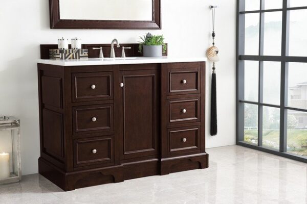 James Martin 825-V48-BNM-3AF De Soto 49 Inch Single Vanity in Burnished Mahogany with 3 cm Arctic Fall Solid Surface Top