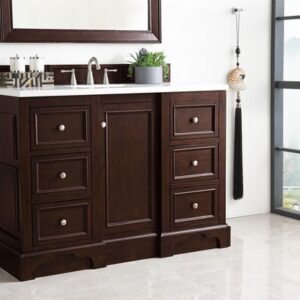 James Martin 825-V48-BNM-3CAR De Soto 49 Inch Single Vanity in Burnished Mahogany with 3 cm Carrara Marble Top