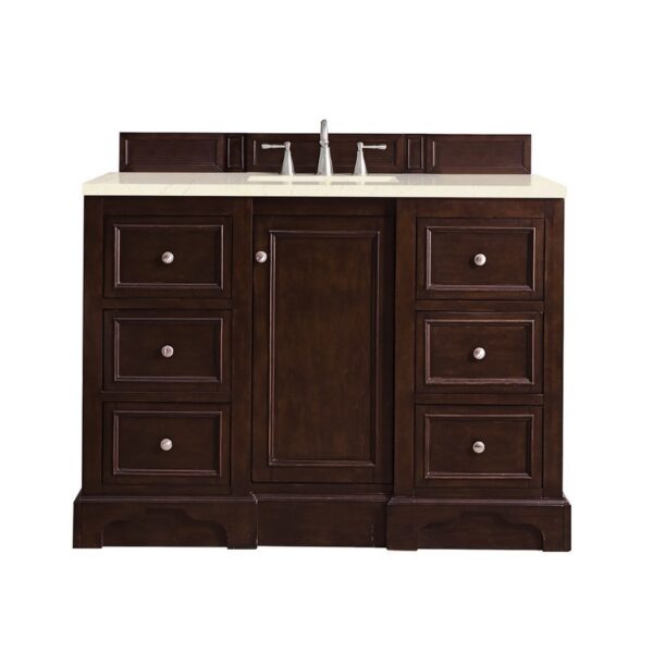 James Martin 825-V48-BNM-3EMR De Soto 48 Inch Single Vanity in Burnished Mahogany with 3 CM Eternal Marfil Quartz Top