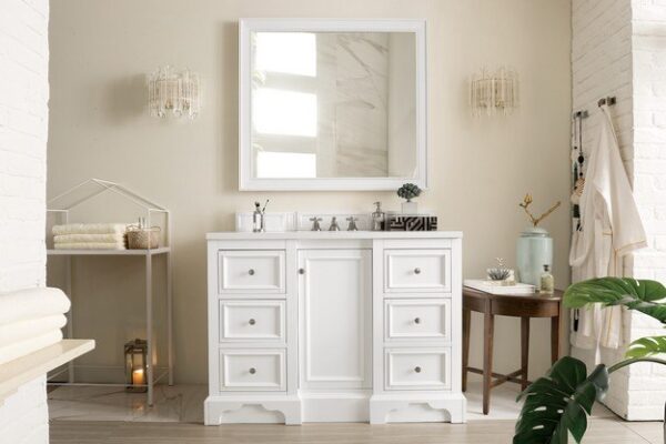 James Martin 825-V48-BW-3CAR De Soto 49 Inch Single Vanity in Bright White with 3 cm Carrara Marble Top