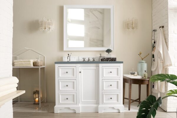 James Martin 825-V48-BW-3CBL De Soto 49 1/4 Inch Single Vanity Cabinet with Cala Blue Quartz Top - Bright White