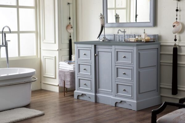 James Martin 825-V48-SL-3CBL De Soto 49 1/4 Inch Single Vanity Cabinet with Cala Blue Quartz Top - Silver Gray