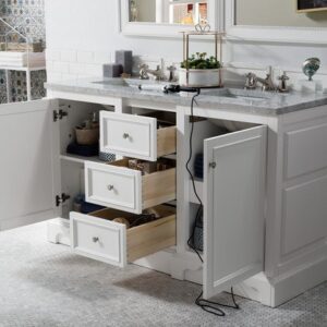 James Martin 825-V60D-BW-3AF De Soto 61 Inch Double Vanity in Bright White with 3 cm Arctic Fall Solid Surface Top