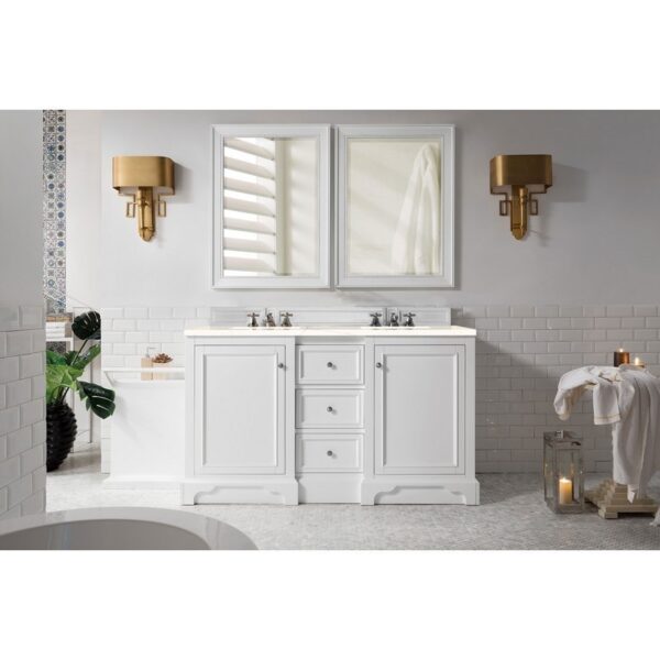 James Martin 825-V60D-BW-3EMR De Soto 60 Inch Double Vanity in Bright White with 3 CM Eternal Marfil Quartz Top